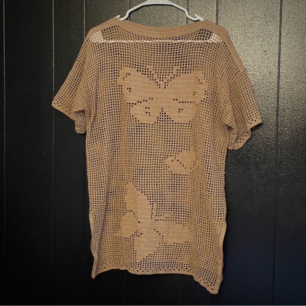 Butterfly Filet Crochet Tan Top